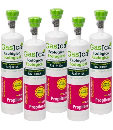 Pack 5 botellas gas refrigerante ecológico Propileno Gasica PRO C10 - R32 R410A
